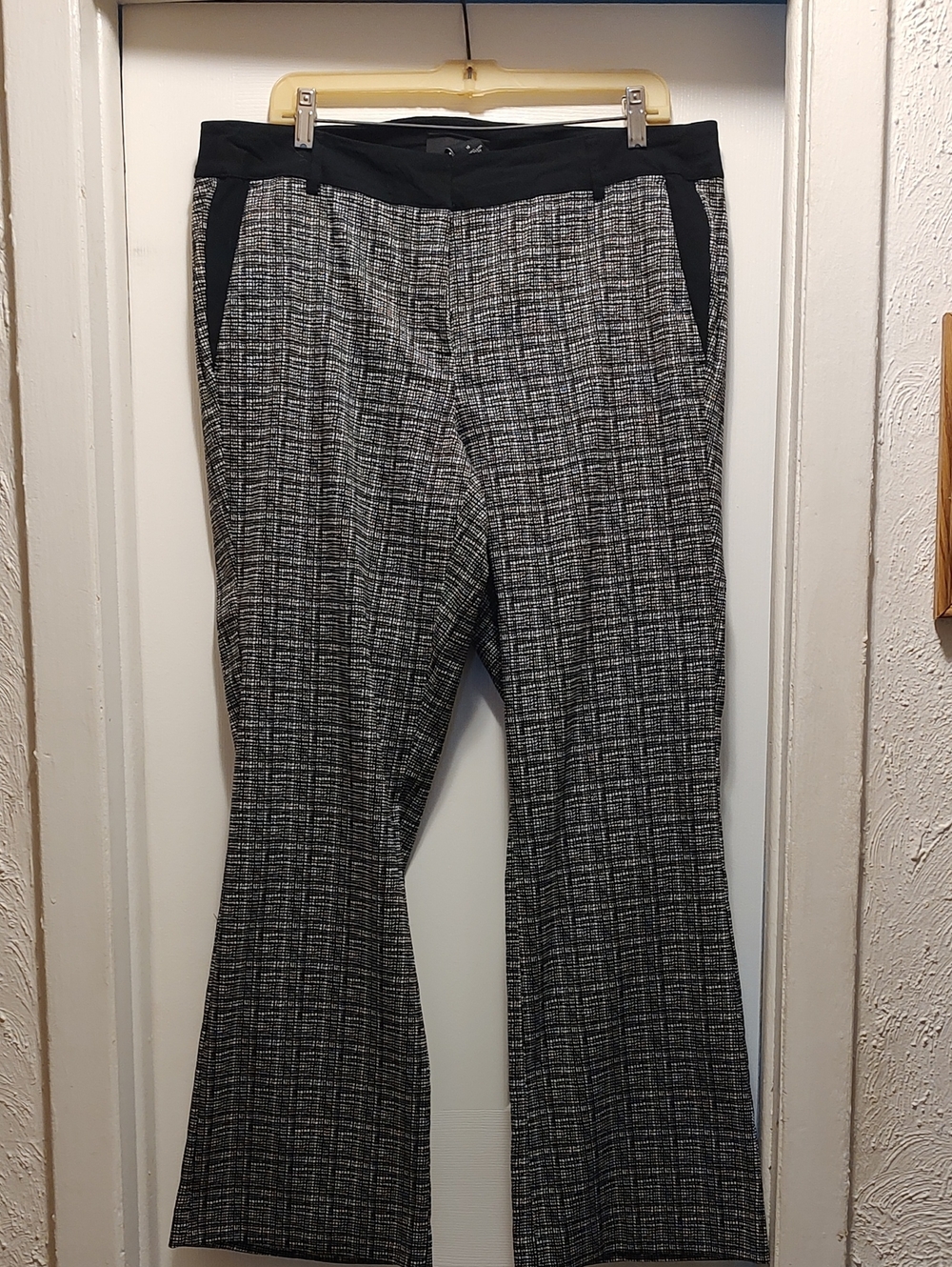 Black and White Plaid Dress Pants with Black Waistband